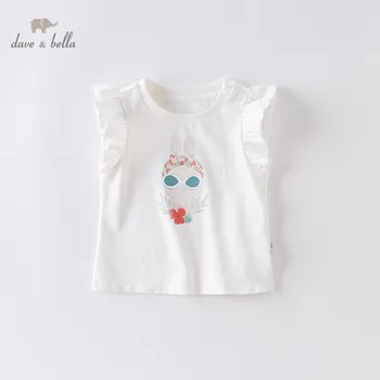 

DBZ14258 dave bella summer baby girls cute cartoon print ruched T-shirt children short sleeve tops girls cute kids fashion tees