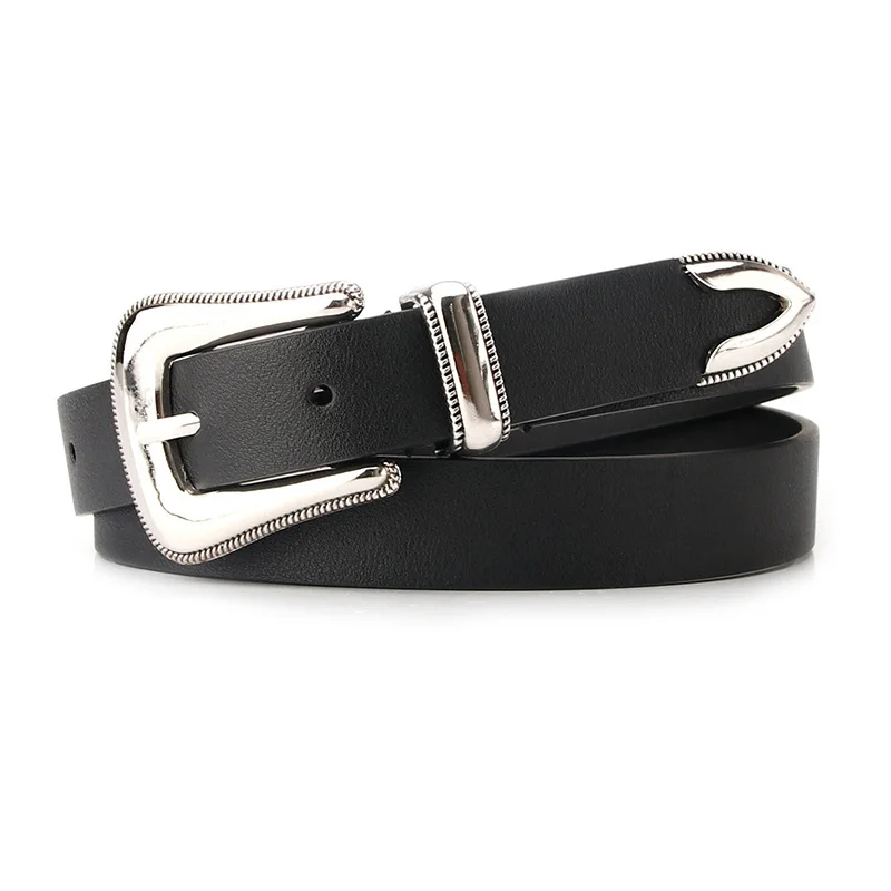 

Ladies Retro PU Leather Belts Three-piece Carved Carved Buckle Luxury Punk Wild Dress Decorative Belt