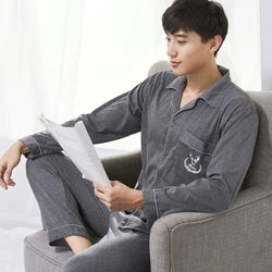 100% Cotton Men's Pajama Sets Spring Autumn Solid Pijama Plus Size Casual Sleepwear Lounge Set Simple Comfortable Home Wear