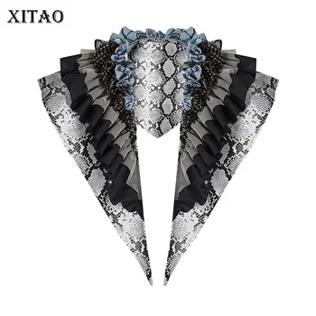 

XITAO Print Pattern Ties Fashion Ruffle Patchwork 2020 Spring Small Fresh Casual Goddess Fan Pleated Style Ties Top DMY3919