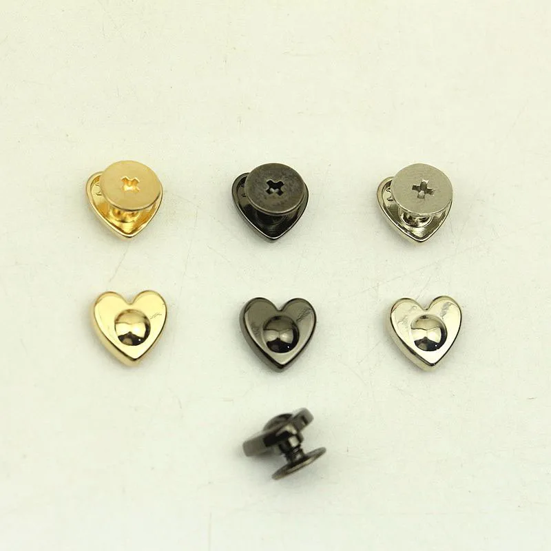 50Pcs 10mm Heart Rivet Studs Button Nail Metal Buckles Screw For Bag Hardware Handbag Decor Leather Craft Accessories