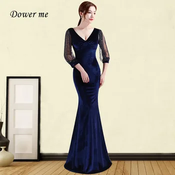 

Evening Gowns GDX304 Elegant V-neck Evening Dresses Mermaid Three Quarter Sleeve Vestidos De Noche Largos Elegantes De Fiesta