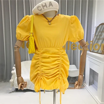

2020 Summer New Sexy Drawstring Package Hip Dress Female Solid Color Slim Short-Sleeved Basic Mini Dress Summer Dresses Jfmhrx