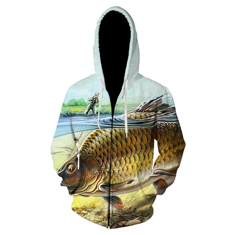 New Fashion Sweatshirt Men / Women 3d Hoodies Print animal fish grass carp pattern Slim Unisex Slim Stylish Zipper Hoodies