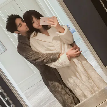 

Women's Robes Women's Winter Couples Thick X-long Flannel Pajamas Bathrobe Men Coral Velvet Tracksuit