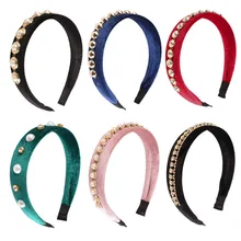 Moda flor pérola veludo headbands doce artesanal crstal hairbands bezel para meninas acessórios de cabelo hoop headwear