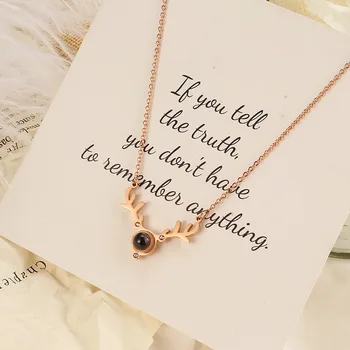

Titanium Steel Love of Memory yi bai Kind Language Necklace Antlers Pendant Necklace 100 Kind Language Projection Choker