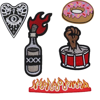 

New Fuel Oil Bottle Stickers 3D Embroidered Clothing Patch Iron on Fire Patches for Clothing DIY Hippie Punk Badge Applique H