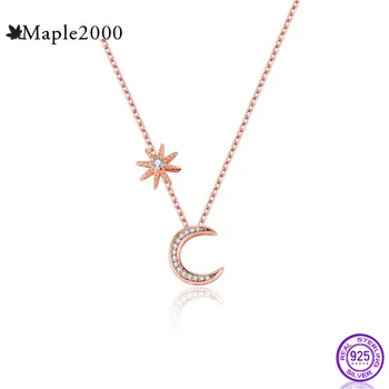 

925 sterling silver necklace female clavicle box chain star moon pendant necklace women Zircon silver choker fashion jewelry gif