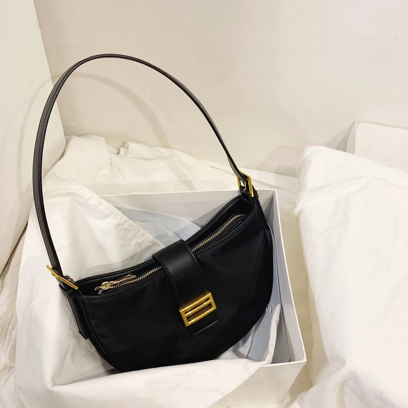 Женская сумка-тоут, нейлоновая сумка на плечо с полумесяцем, сумка для женщин, винтажная сумка-багет, черные сумки с подмышками, роскошная брендовая сумка