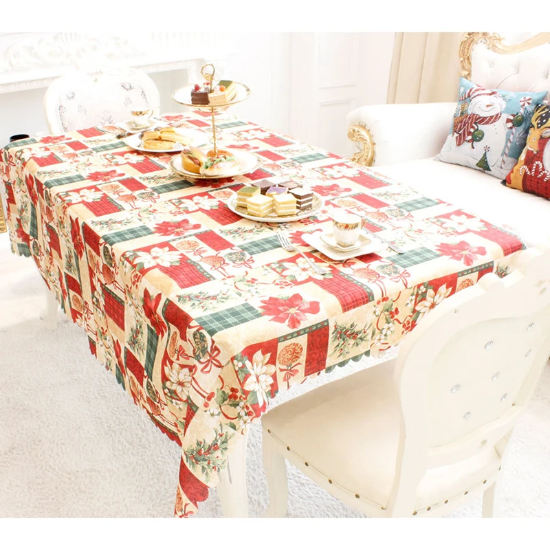  1 pcs Christmas Plant Print Table Decoration Cloth Tablecloth Rural Style 150*180cm dining hall sup