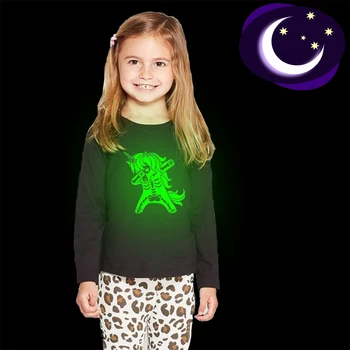 

Unicorn Skeleton Funny Halloween Kids Luminous Tshirt Girls Long Sleeve Fashion T-shirt Children Glow In Dark Noctilucent Tees