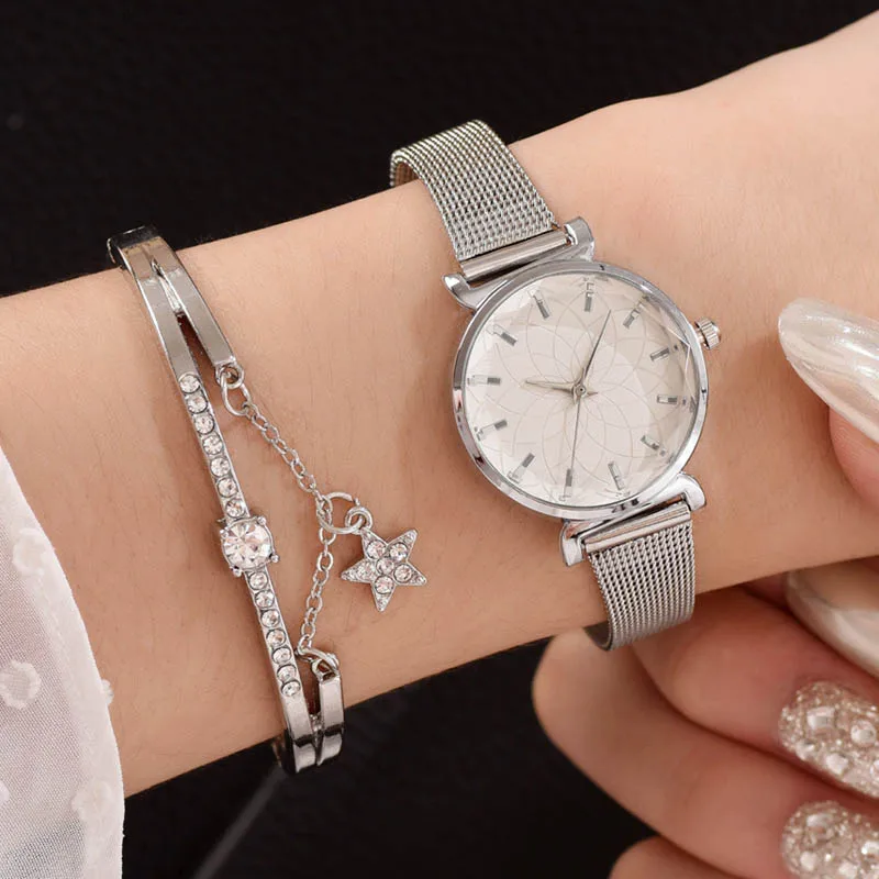 Роскошные женские часы модный, серебряный, металлический ремешок кварцевые часы с браслетом набор женские спортивные наручные часы Montre Femme