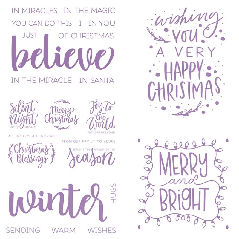 

Merry Christmas Words Phrase Transparent Clear Stamps Winter Believe Letter stamp for DIY Scrapbooking/Photo Album Craft