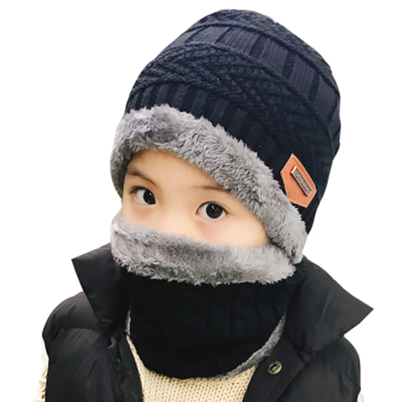 Модная детская зимняя теплая вязаная шапка и шарф; комплект из 2 предметов; Skullies Beanies для От 3 до 12 лет мальчиков; детский спортивный комплект для улицы