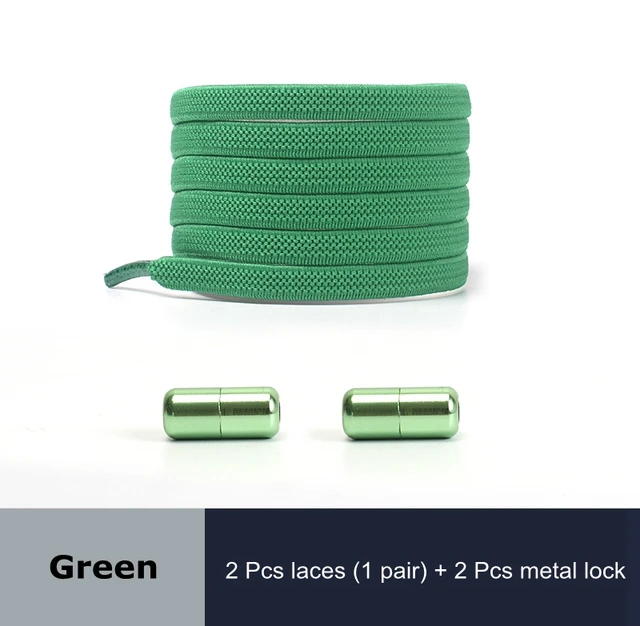 Free to Match Elastic Shoelaces Lock Lazy Laces Flat Multi Color Options No Tie Shoelace Round Capsule Metal 18 Colors Green