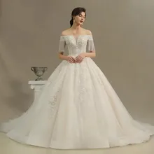 

Luxury Lace Appliques Wedding Dresses 2022 Off Shoulder Beads Tassel Sleeves Corset Back Bridal Gowns Robe De Mariee