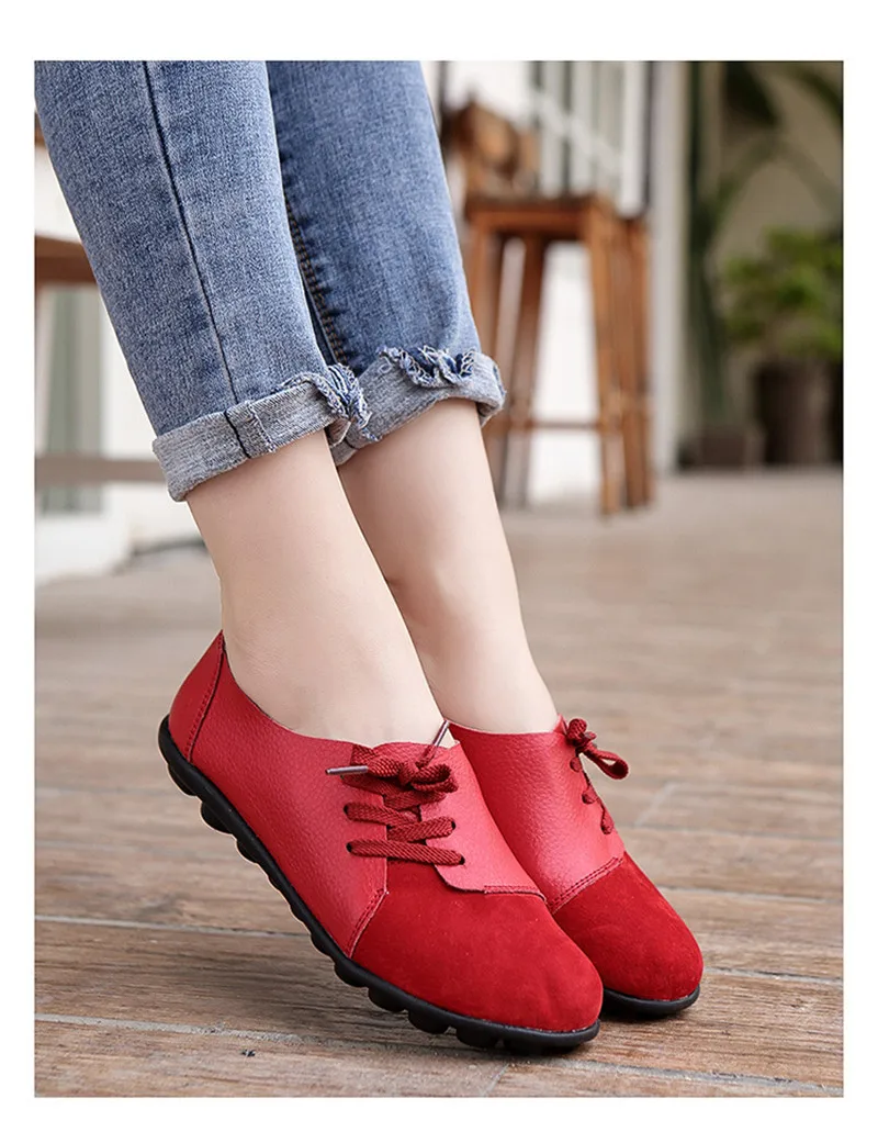 2019 New Leather Women Plus Size Sewing Flats Moccasins Loafers Ballet Flats Women Comfortable Soft Casual Shoes Ladies VT634 (20)