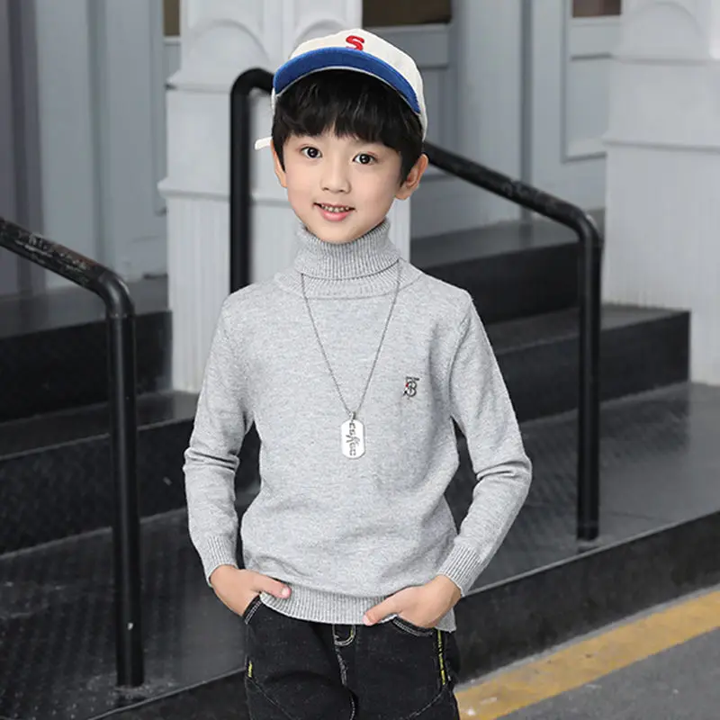 Осень зима 2019 детские вязаные пуловеры с высоким воротником для мальчиков