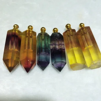 

Natural Colored Fluorspar Diffuser Perfume Bottle Pendant With Hexagonal Prism tip For a sophisticated Halloween gift