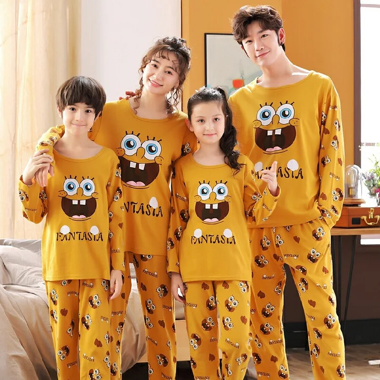 

Spring And Autumn Parent And Child Cotton Pajamas Mother & Daughter Family of Three-CHILDREN'S Pajamas Girls Boy Pure Cotton Lon