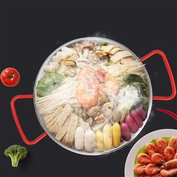 

Spanish Saucepan Red Handle Stainless Steel Thickened Paella Pan Non-magnetic Double Ear Pan Baked Rice Pan Fried Chicken Pot