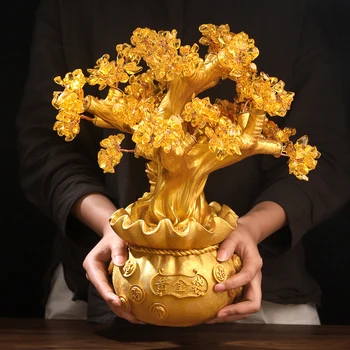 

Fengshui Crystal Lucky Tree Home Decoration Ornaments Gold Ingot Miniature Model Opening Decoration Accessories Wedding Gifts