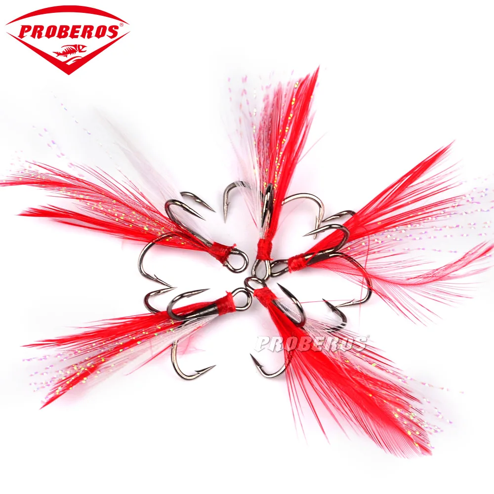 Про берос бренд рыболовные снасти дикая рыба тройной крючок с красным пером