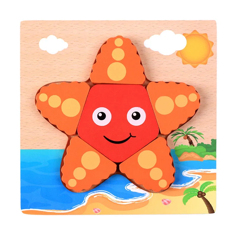 Creative 3D Wooden Puzzle Cartoon Animal Traffic Cognition Jigsaw Colorful Early Educational Toys For Children Kids Baby