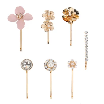 

7pcs Pearl Inlay Rhinestone Hair Clips Elegance Flower Shape Hairpins Bobby Pins Hair Accessories for Girl Woman