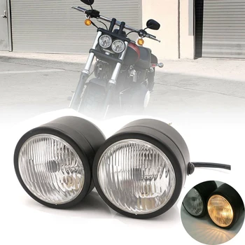 

Motorcycle Twin Front Headlight lamp W/ Bracket For Harley Street Fat Boy Dual Sport Dirt Bikes Street Fighter Naked Cafe Racer