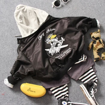 

2-8Y new 2019 autumn fashion style letter cartoon boys jacket with hood 1pc embroidery kids jacket children clothing