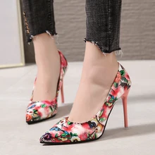 Rimocy/Женская обувь на очень высоком каблуке, большой размер 44 туфли-лодочки с острым носком и цветочным принтом женские свадебные туфли на высоком тонком каблуке 10 см