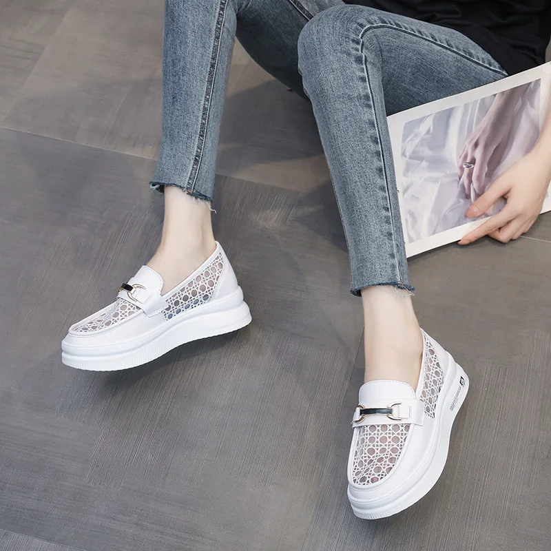 2022 New Casual and Comfortable Thick-soled Loafers Summer Breathable White Shoes Single-pedal Shoes Women