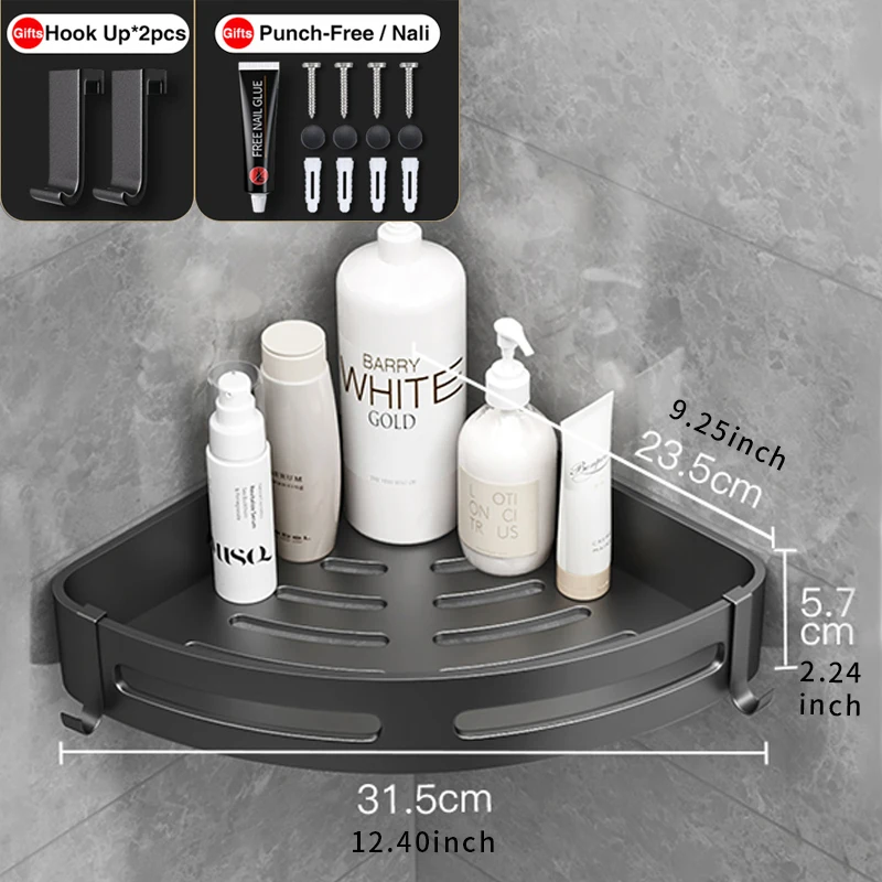 Space Aluminum Bathroom Shelf Shower Shelves Nodrill Wall Mount Shower