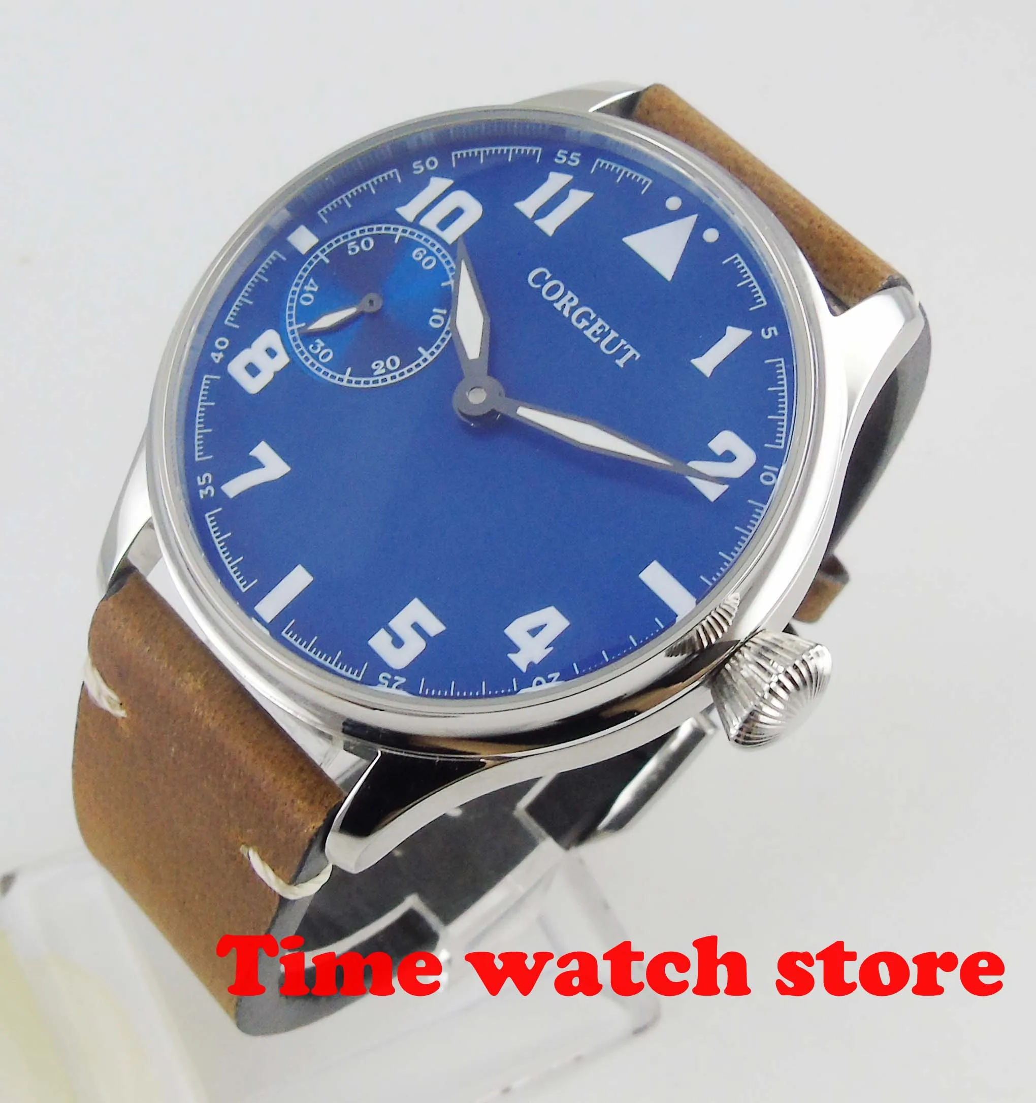 

44mm Corgeut Mechanical watch men luminous waterproof leather bracelet stainless steel blue black dial 6497 hand Wind wrist 8231