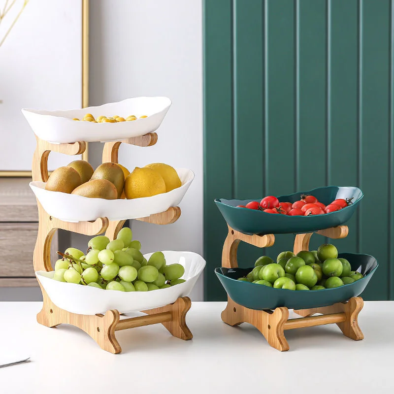 XXDTG European Style Fruit Plate ， Creative High Temperature Baked Ceramic Fruit Plate Living Room Home Three Layer Dessert Dried Fruit Basket 