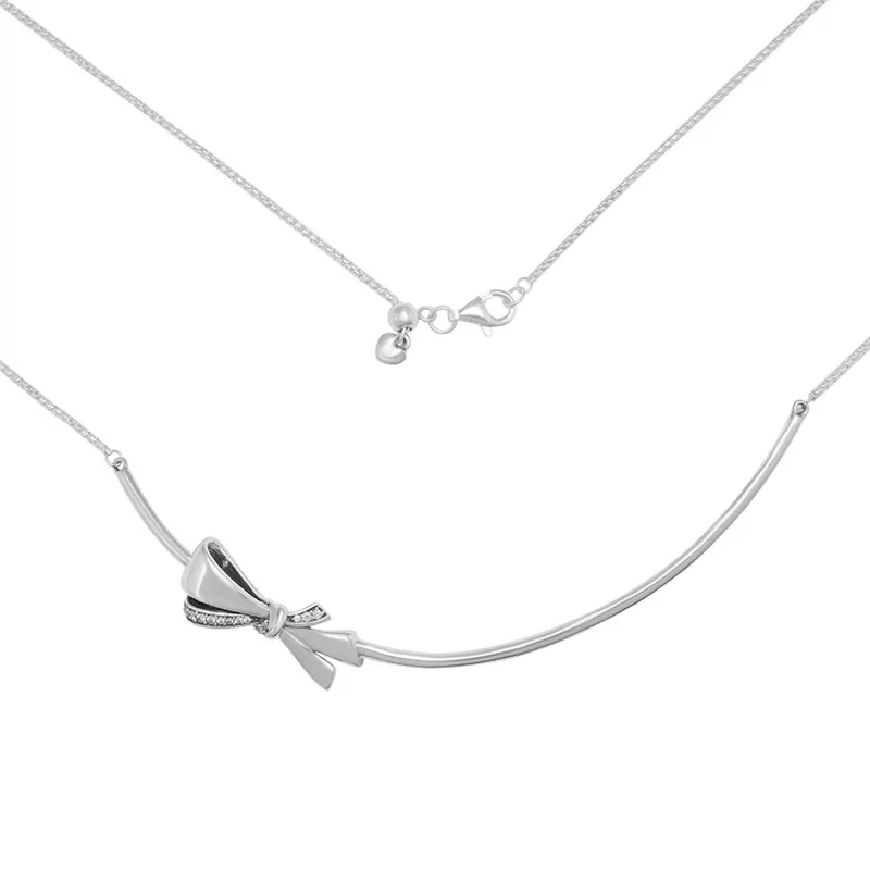 

Brilliant Bow Pendant Choker Necklaces for Women Clear CZ Crystal Girls Chain Fine 925 Sterling Silver Women Necklaces Jewelry