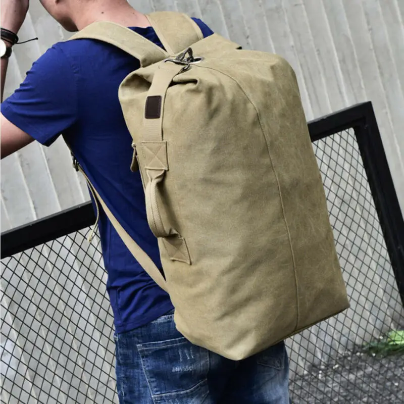 

2019 New Larger Mens Outdoor Canvas Travel Duffle Backpack Rucksack Hiking Travel Satchel Military Bags Hand Luggage