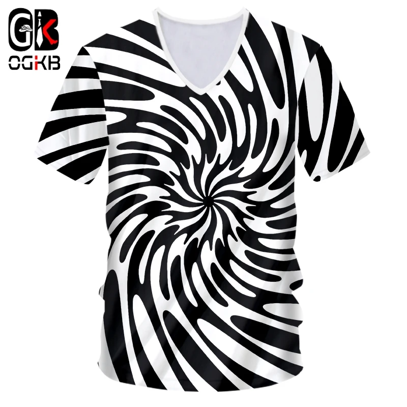 OGKB мужские футболки с v-образным вырезом Новое поступление принтом зебры черные