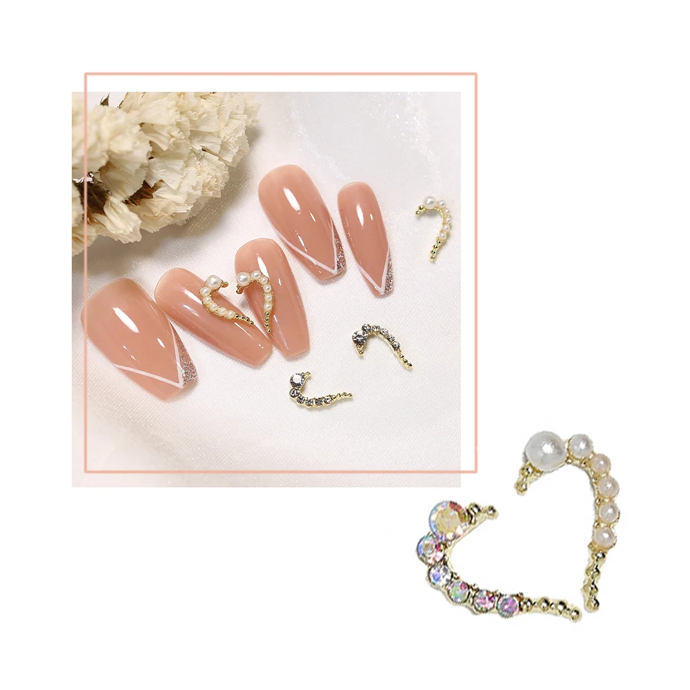 2 Pcs Set Broken Heart Nail Charms With Rhinestones or Pearls -  Finland