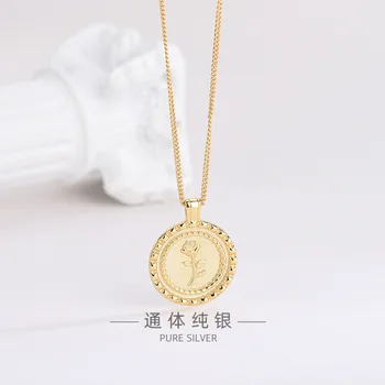 

Ladies Necklace Korean Fashion Simple Sterling Silver Adjustable Round Rose Clavicle Chain Pendant Girl Neck Jewelry Accessories