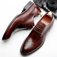 Pointed Toe Brogue Shoes Men Fashion British Style Lace-up Genuine Leather Breathable Mens Dress Shoes Wedding Shoes Pointed Toe Brogue Shoes Men Fashion British Style Lace-up Genuine Leather Breathable Mens Dress Shoes Wedding Shoes