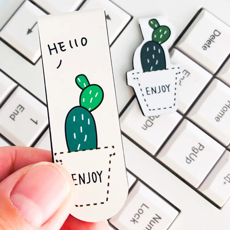 2pcs/set Cactus Magnetic Bookmarks for Books Kawaii Student Stationery Books Marker of Page Paper Clip Kids Gift
