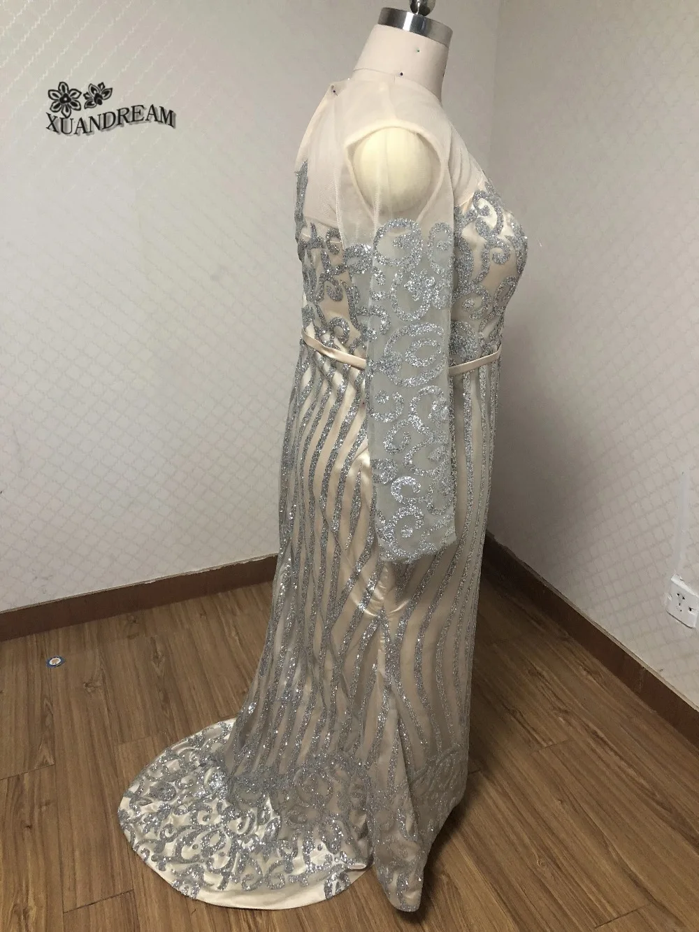 Bling Bline размера плюс вечернее свадебное платье; robe de soiree элегантная форма Платье с длинными рукавами реальные изготовление под заказ Дешевые вечернее платье с