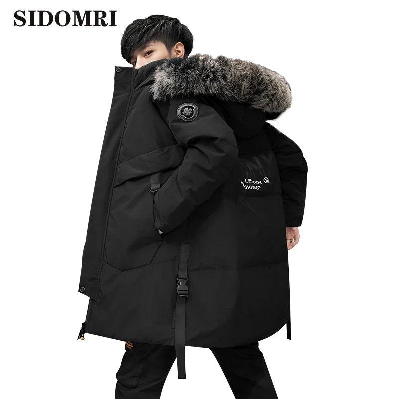 

Winter Down jacket men's medium and long hooded coat warm and comfortable thick coat with fur collar