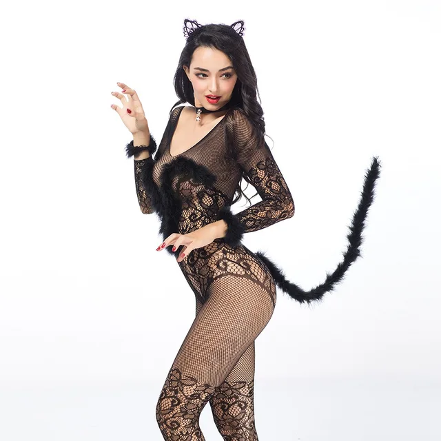 Sexy Lingerie Cosplay Black Cat Girl Cosplay Costume Cat Girl Lace Porn  Clothes - Sexy Costumes - AliExpress