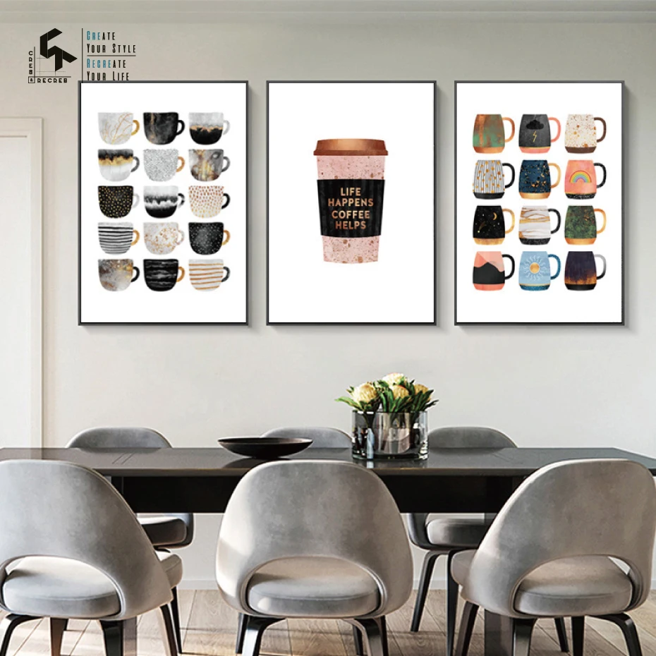 CREATE RECREATE Modern Poster Canvas Oil Painting Coffee Cups Posters And Prints Decorative Picture For Dining 4