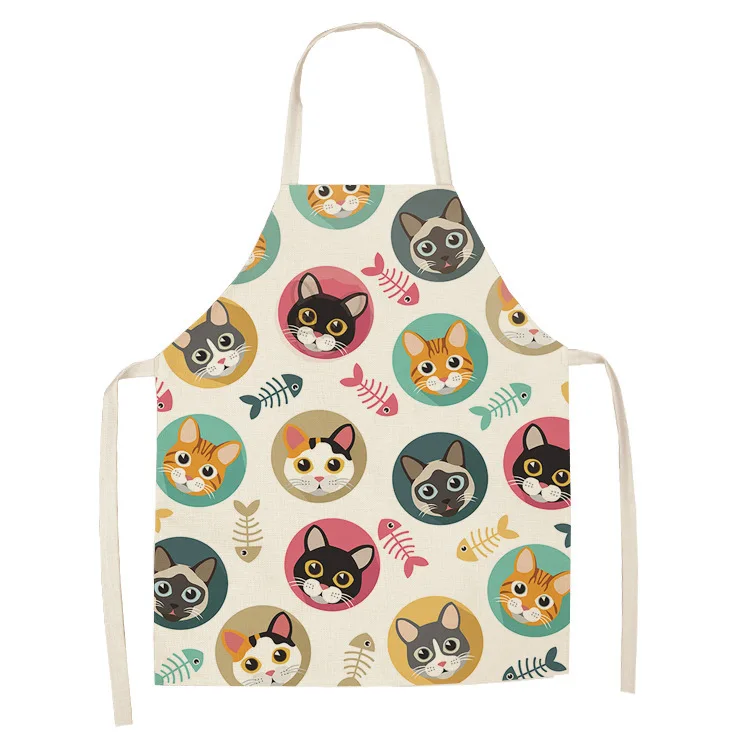 Cartoon Cat Sleeveless Apron Children Bib Household Work Cleaning Apron for Women Adult Kids Home Kitchen Accessory Linen Aprons