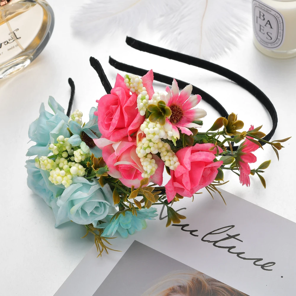 Корейская Милая повязка для волос с цветами Цветочная принцесса корона девочки